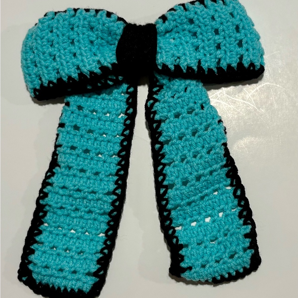 Handcrafted Turquoise and Black Bow Hair Accessory